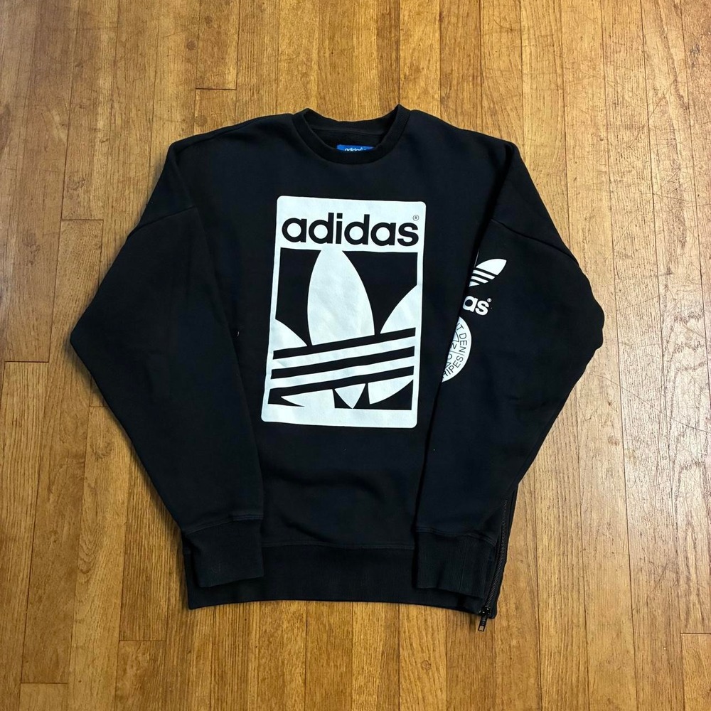 Adidas Originals Womens Black Graphic Crewneck Sweatshirt Side Zip Small